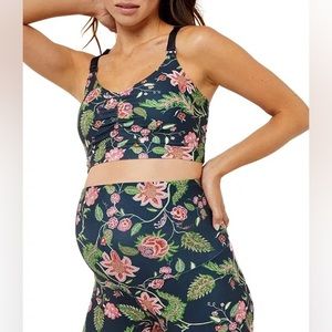 Motherhood Maternity Black Green Pink Floral Paisley Tropical Bike Shorts Medium